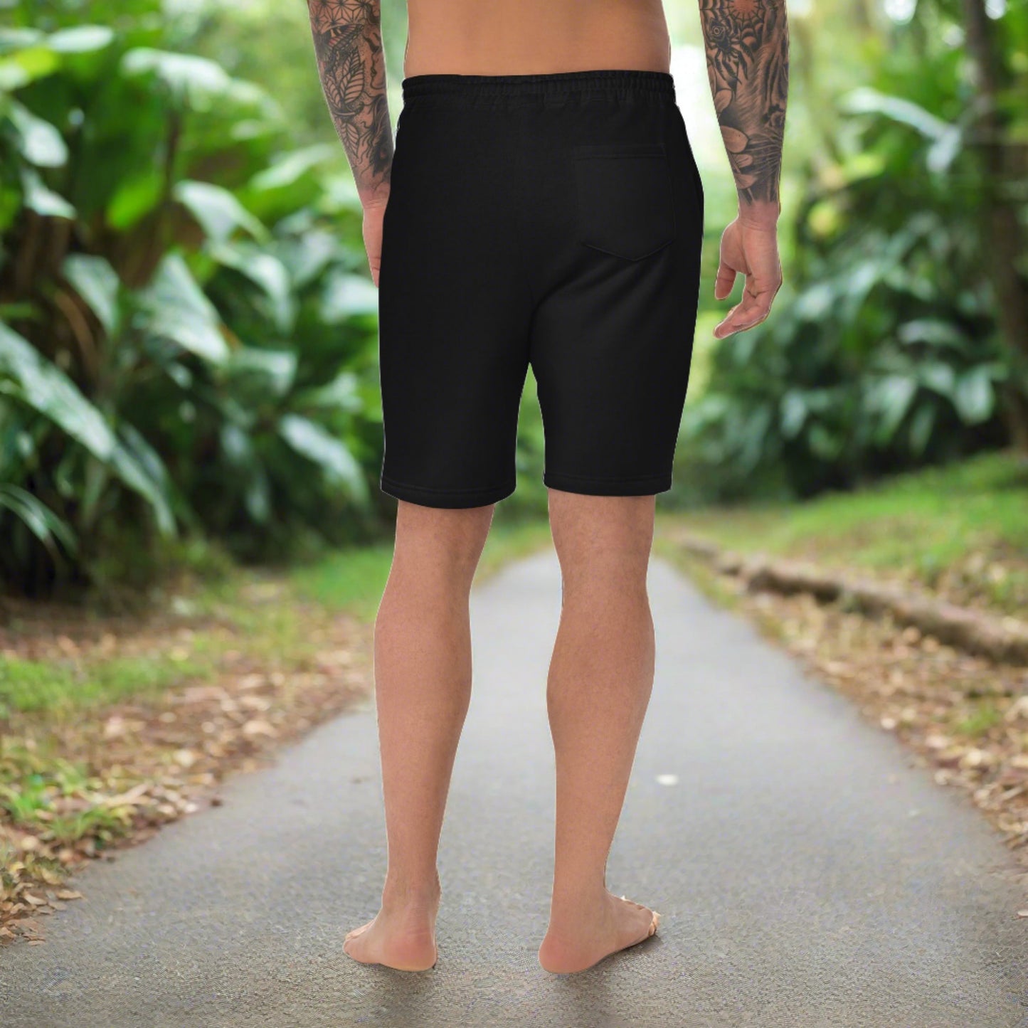 Men's black fleece logo shorts