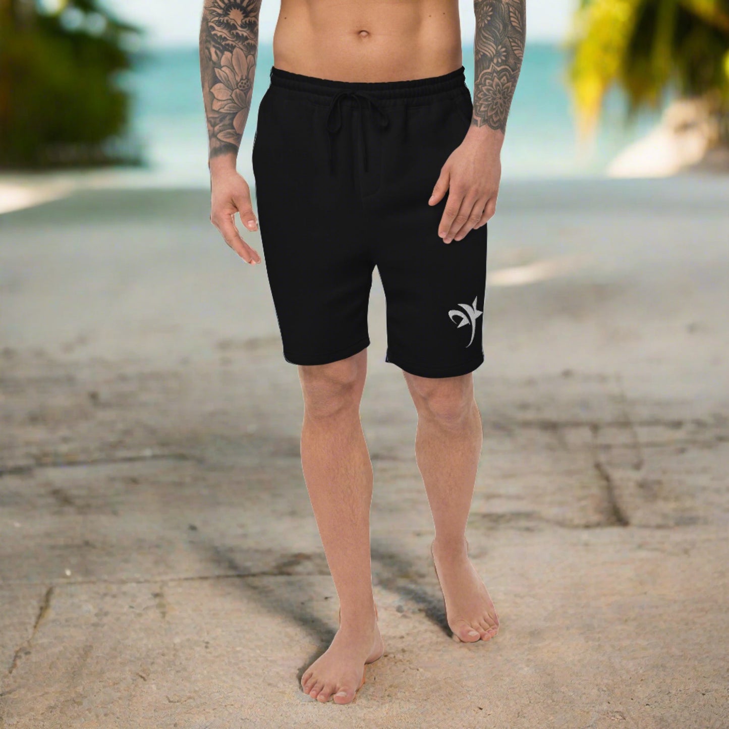 Men's black fleece logo shorts