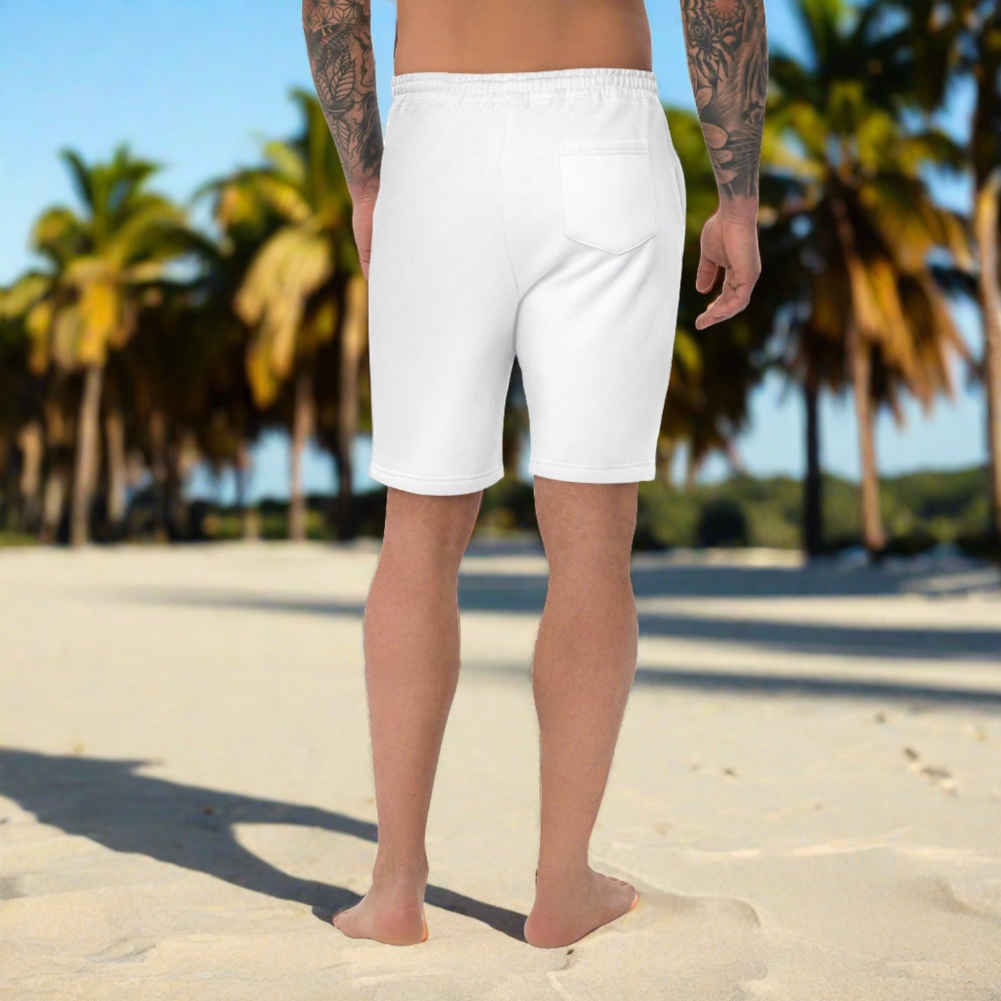 Men's white fleece logo shorts