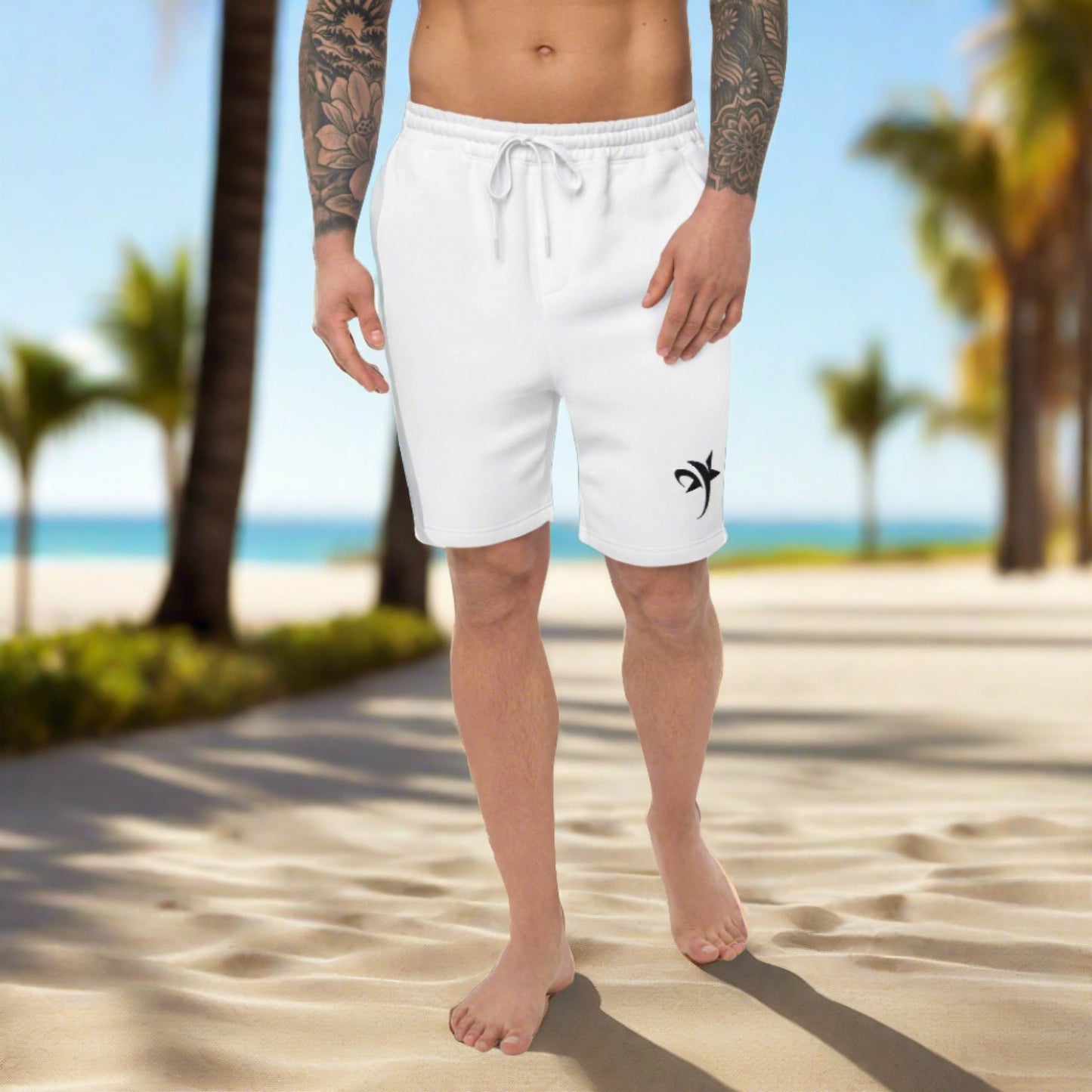 Men's white fleece logo shorts