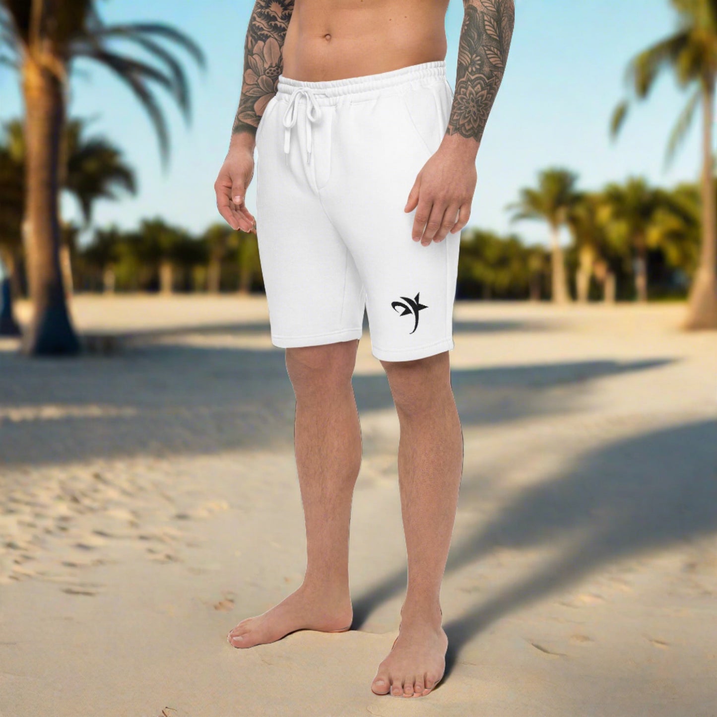 Men's white fleece logo shorts