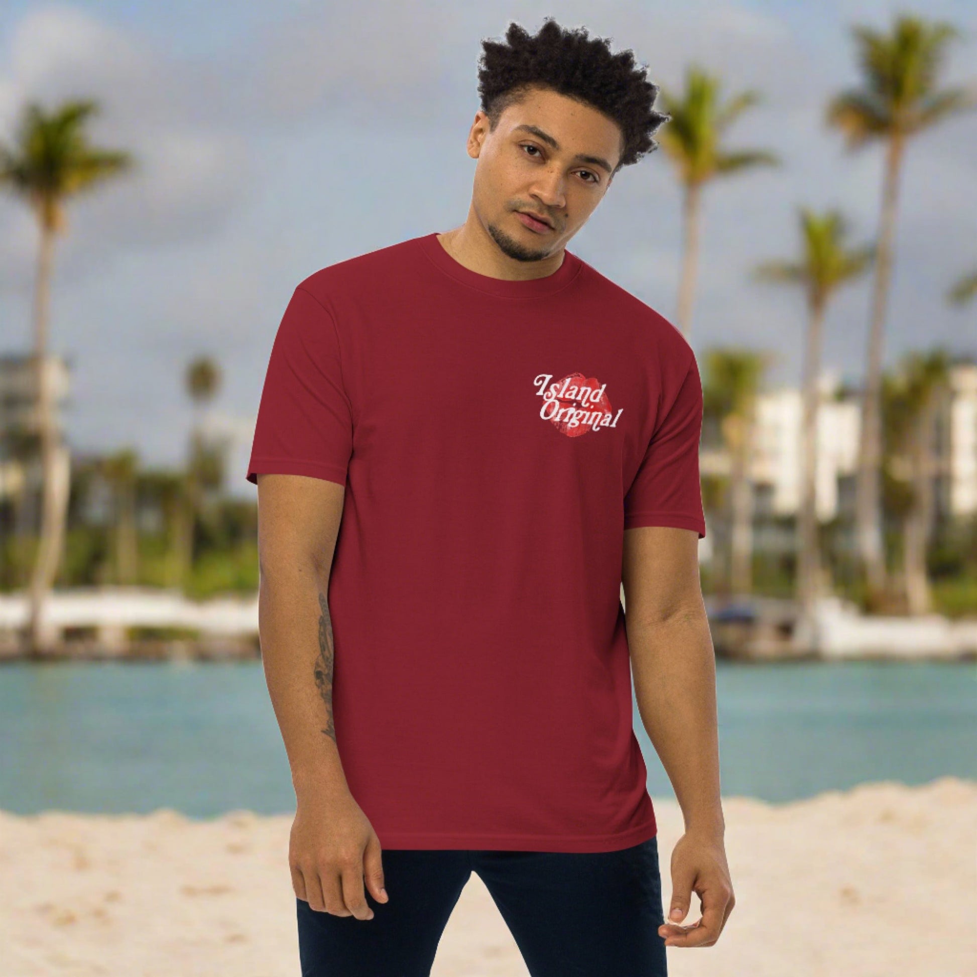 Unisex premium brick red "Pretty Girls Love Islanders" tee